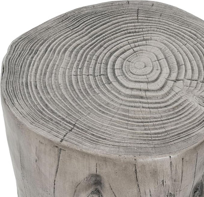 Christopher Knight Home Pawn 17" H MGO Outdoor Side Table with Tree-Stump Design, Patio Decorative Wood-Like Texture End Table, Round Top Lightweight Concrete Garden Stool, No Assembly, Gray