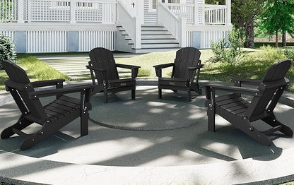 SERWALL Folding Adirondack Chairs Patio Chairs Lawn Chair Set of 6 Outdoor Adirondack Chair Weather Resistant for Patio Deck Garden, Backyard Deck, Fire Pit - Black