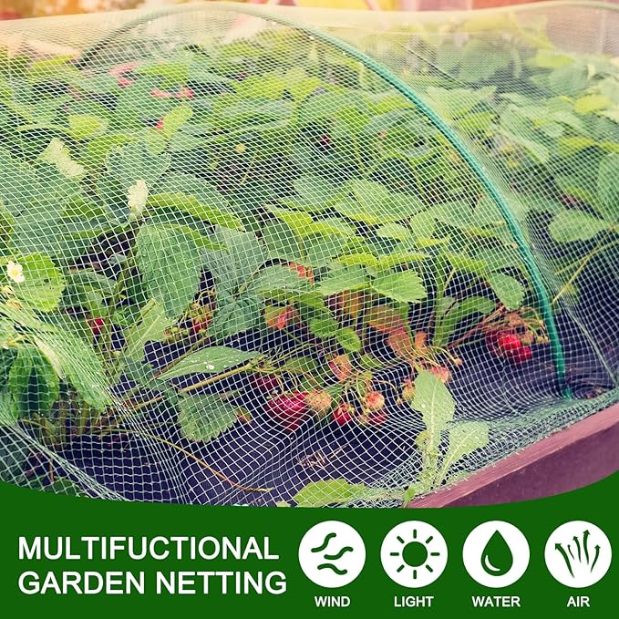 10 x 50ft Garden Netting Kit with 12 Hoops & 36 Clips, Ultra-fine Mesh Grow Tunnel for Raised Bed Vegetable Protection, Durable Pest Barrier for Garden Plants