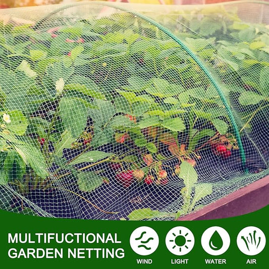 10 x 50ft Garden Netting Kit with 12 Hoops & 36 Clips, Ultra-fine Mesh Grow Tunnel for Raised Bed Vegetable Protection, Durable Pest Barrier for Garden Plants