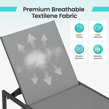 Amopatio Outdoor Lounge Chairs Poolside Chaise Lounge for Patio | Weather Resistant Rust Free Frame Breathable Textilene 5-Position Adjustable Backrest 400 LBS Capacity