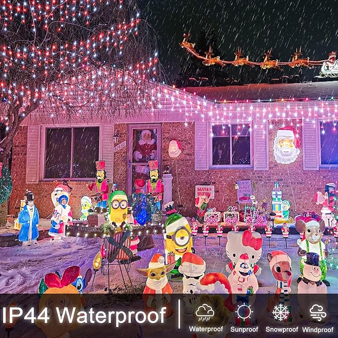 Icicle Christmas Lights Outdoor 33ft 400 LED Icicle Lights for Outside 8 Modes with 75 Drops, Waterproof Hanging Christmas Light Plug in for Indoor Outside Party Holiday Xmas Decorations, Red&White