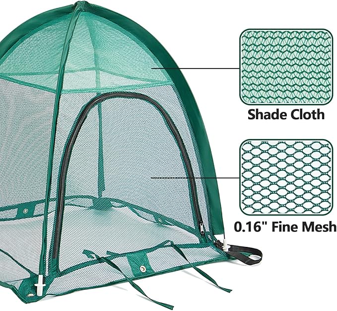 2 Pack Pop up Plant Cover, Garden Netting for Raised Beds, Crop Cage, Blueberry Bush Netting Cover with Metal Spikes Protect Plants Against Birds, Small Animals and Direct Sunlight - 22" x 22" x 22"
