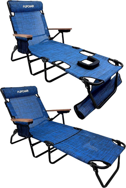 EASYGO PRODUCTS FLIP Face Down Tanning Chaise Lounge Chair with Face & Arm Holes - 4 Legs Support - Textilene Material - 6 Position - Arm Head Rest Pillow - Beach or Home Use
