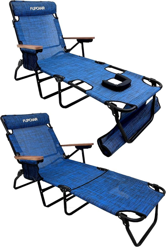 EASYGO PRODUCTS FLIP Face Down Tanning Chaise Lounge Chair with Face & Arm Holes - 4 Legs Support - Textilene Material - 6 Position - Arm Head Rest Pillow - Beach or Home Use