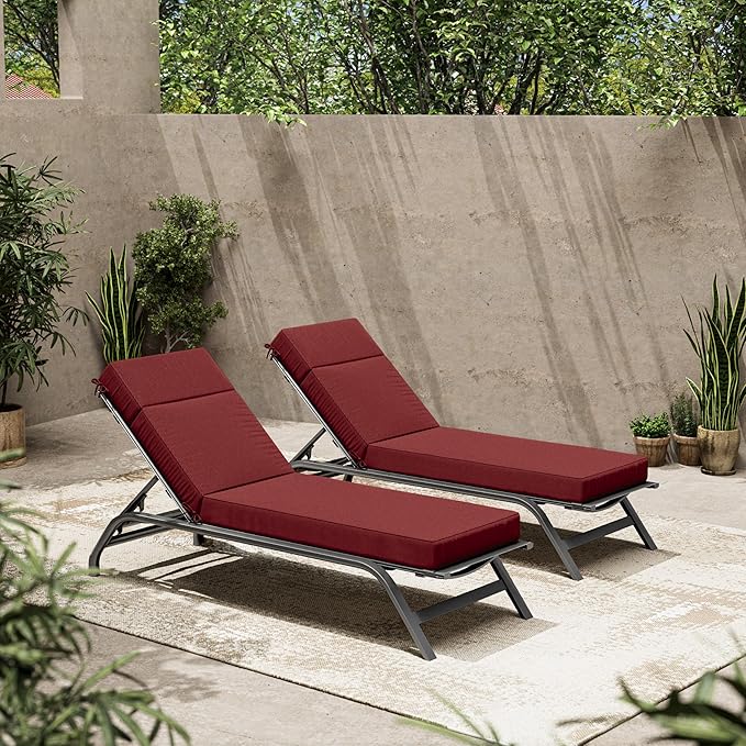 2 Pcs Chaise Lounge Cushions Outdoor, 72" L X 21" W X 4" D Lounge Chair Cushions for Outdoor Furniture, High-Density Foam Patio Chaise Cushion-Waterproof Fade-Resistant ThickPatio lounge chair cushion