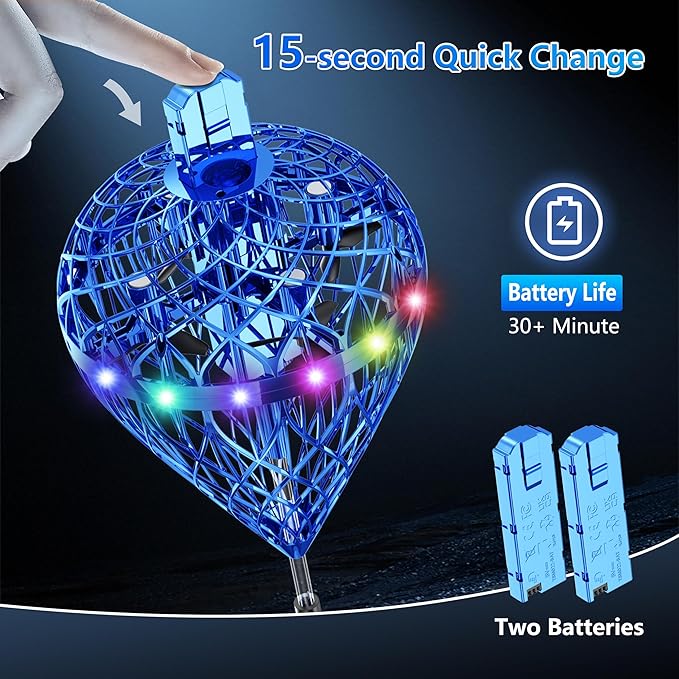 Bouncing Fly Ball, Magic Hover Spinner with Dazzling Lights, Floating Cosmic Globe Party Toy, Christmas Birthday Gift for 6 7 8 9 10+ Year Old Boys Girls (Blue)