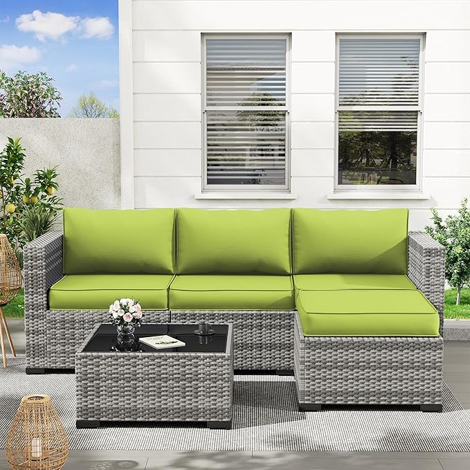 Amopatio 7-Piece Outdoor Cushions, Waterproof Outdoor Replacement Cushion, Non-Slip Bottom All-Weather Patio Couch Cushions for 4-seat Patio Sectional, Green