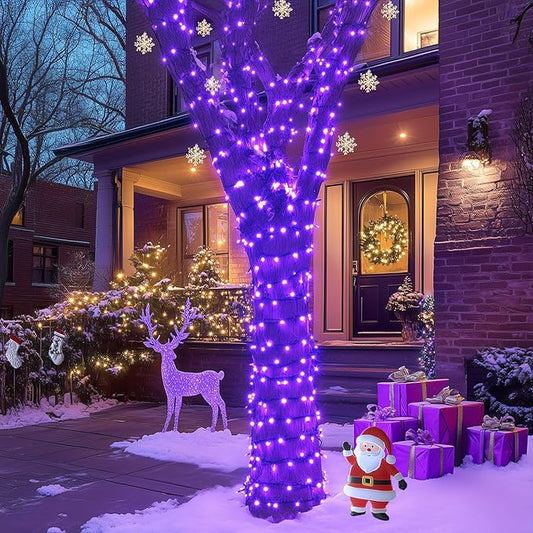 JMEXSUSS 2 Pack Purple Solar Christmas Lights, Total 400 LED 151FT Solar String Lights Outdoor Waterproof, 8 Modes Purple Halloween Light for Outside Patio Yard Xmas Tree Christmas Decorations