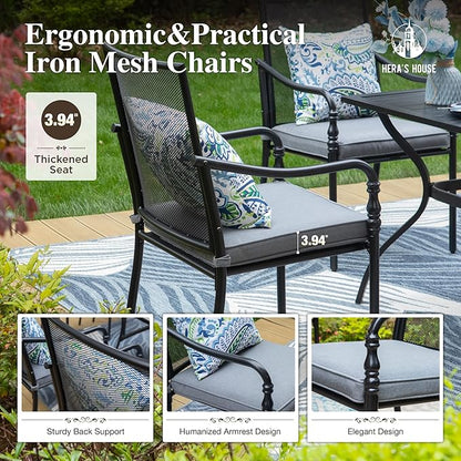 HERA'S HOUSE Outdoor Patio Chairs Set of 2, Garden Lawn Backyard Metal Dining Chairs with Arms and Seat Cushions