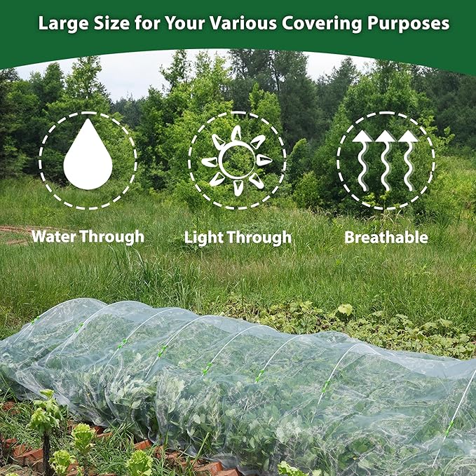 10 * 33FT Ultra Fine Garden Mesh Netting Pest Barrier, White Plant Covers for Outdoor Patio Greenhouse Crop Vegetables Fruit Flower Garden Protection, Row Covers Fabric Screen Insect Bug Bird Netting