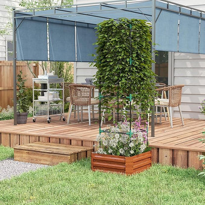 Outsunny Galvanized Raised Garden Bed, 73.5" Outdoor Planter Box with Trellis Tomato Cage and Open Bottom for Climbing Vines, Vegetables, Flowers in Backyard, Garden, Patio, Brown