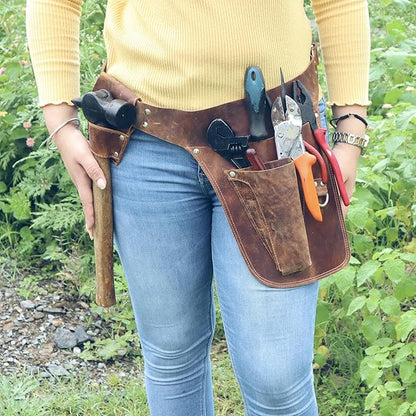 Brown Leather Belts for Construction, Gardener - Waist Pouch for Electrician, Carpenter and Construction Belt Bag - Premium Handmade Full Grain Genuine Leather Florist Tool Belt