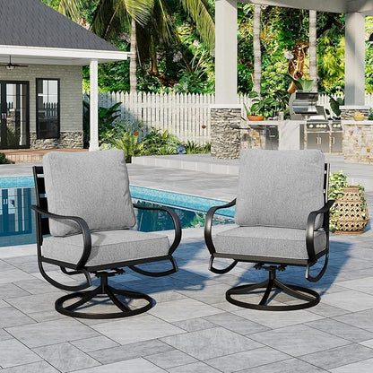 Sophia & William 2 Pieces Patio Furniture Sets Metal Sofa Chairs Patio Cushion Armchairs Swivel Sofa Chairs with Removable Cover for Garden Backyard Poolside Grey