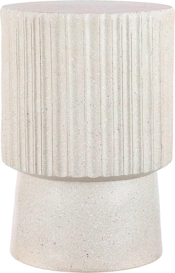 JONATHAN Y Louisa 19" Fluted Outdoor Accent Table, All-Weather Cream Terrazzo Pedestal Garden Stool, Small Round Side Table for Patio, Porch, and Living Room TBL1102B