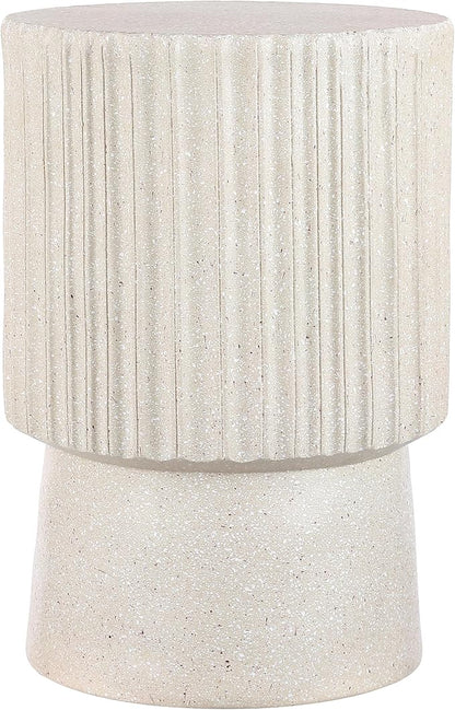 JONATHAN Y Louisa 19" Fluted Outdoor Accent Table, All-Weather Cream Terrazzo Pedestal Garden Stool, Small Round Side Table for Patio, Porch, and Living Room TBL1102B