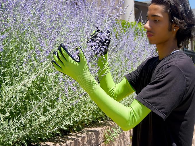 Long Sleeve Gardening Gloves, Protection Flexible Sleeves, No-Slip Grip Strong Durable Garden Gloves, Extended Cuff Women Men Outdoor/Indoor, 1 Pair