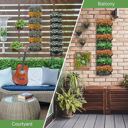 iPower 2-Pack Hanging Vertical Wall Planter 7 Pockets Upgraded Deeper Waterproof Herb Flower Growing Pouch Felt Cloth, for Yard Garden Fence Home, Balcony Office Decoration