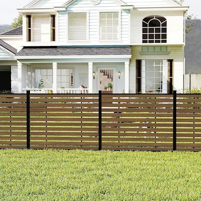 Outdoor Privacy Fence WPC, AC Unit Air Conditioner Screen 5 FT(H) x 6 FT(W) Trash Can with Aluminum Alloy Post, Decorative Fencing, Brown with 1 Post