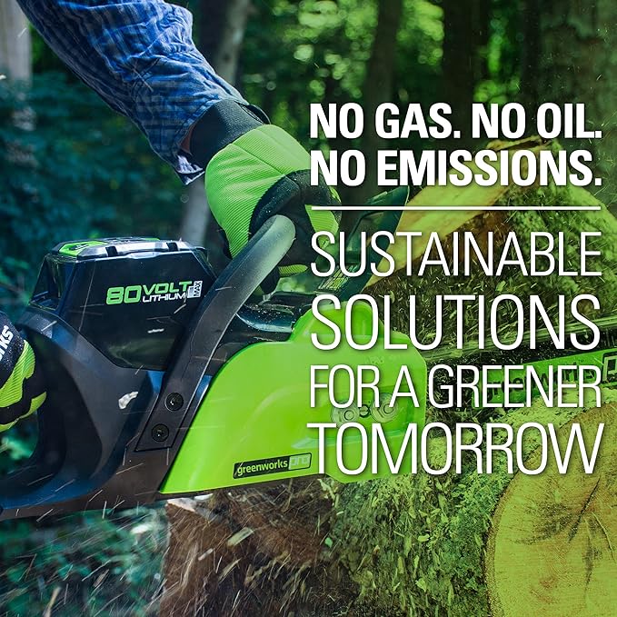 Greenworks 80V 16" Brushless Cordless Chainsaw (Great For Tree Felling, Limbing, Pruning, and Firewood / 75+ Compatible Tools), 2.0Ah Battery and Charger Included