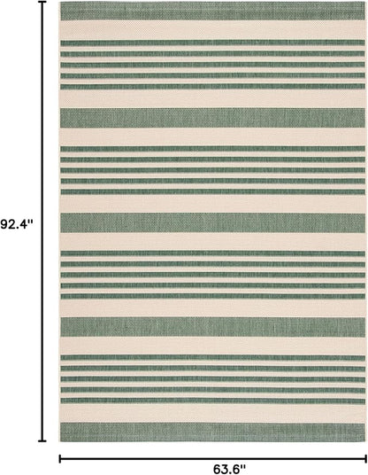 SAFAVIEH Washable Rug Outdoor Courtyard Collection - 5'3" x 7'7", Beige & Dark Green, Non-Shedding & Easy Cleaning, Ideal for Patio, Backyard, Mudroom (CY6062-322)
