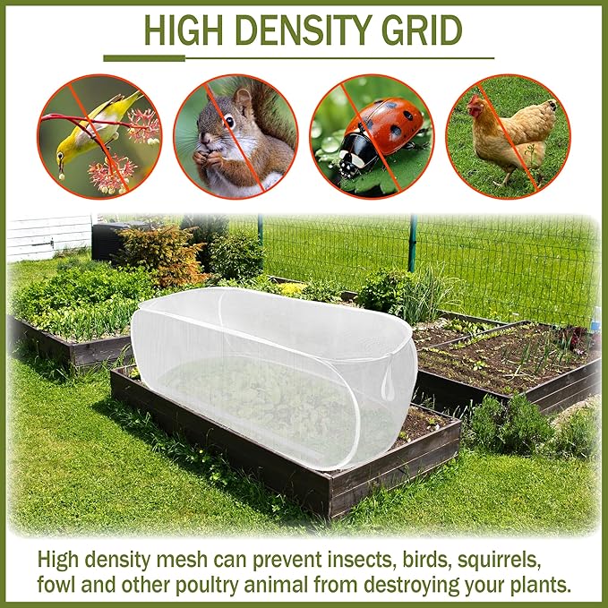 2PCS 47" x 21" x 17" Garden Netting for Raised Beds, Foldable Raised Garden Bed Cover with Ground Nail, Raised Bed Cover Fit 4 x 2ft Garden Beds, Insect Bird Control, Plant Protection