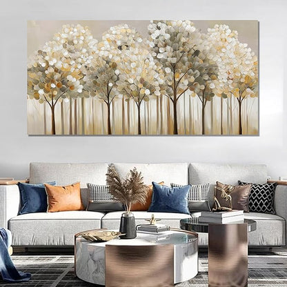 SSNEEKNDG Large Gold Forest Wall Art for Living Room Tree Picture Brown Wall Decor Modern Landscape Artwork for Bedroom Home Office Kitchen Canvas Prints Ready to Hang 29"x58"