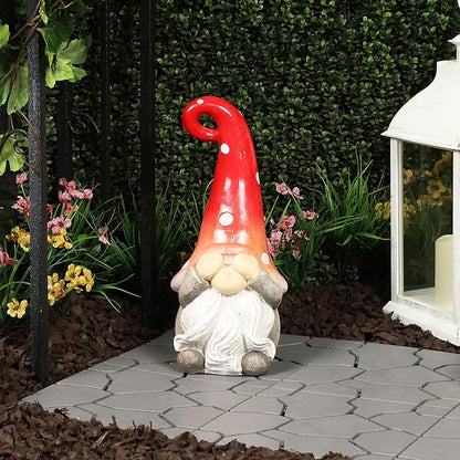 Alpine Corporation 17” Tall Outdoor Garden Gnome Yard Decoration - See No Evil Statue - Gnome with Red Polka Dot Hat – Durable, Weatherproof Decor for Patio & Deck