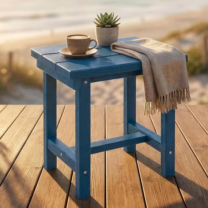 Furnimart 16.5" Adirondack Square Outdoor Side Table, Extra-Thick HDPE Weather-Resistant Teal Blue Small Patio End Table for Garden, Balcony, Yard, Deck, Poolside(Teal Blue)