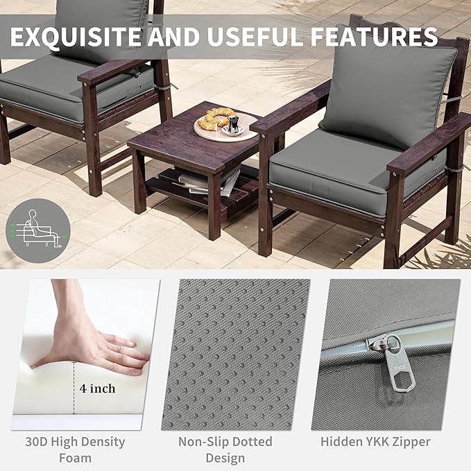 Premium Outdoor Seat Cushion Chair Cushions for Patio Furniture 22 L X 22 W X 4 H Waterproof & Fade Resistant Deep Seat and Backrest Cushion Set with Removable Covers for Chair, Sofa