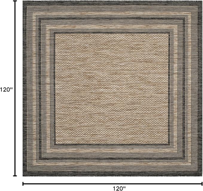 SAFAVIEH Washable Rug Outdoor Courtyard Collection - 10' Square, Natural & Black, Non-Shedding & Easy Cleaning, Ideal for Patio, Backyard, Mudroom (CY8475-37312)