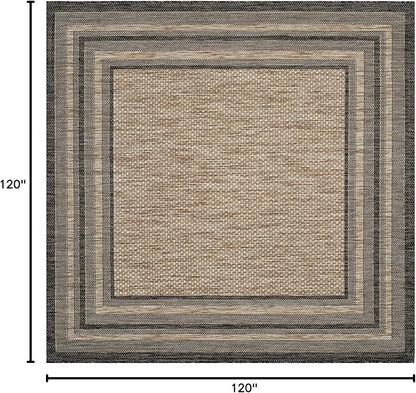 SAFAVIEH Washable Rug Outdoor Courtyard Collection - 10' Square, Natural & Black, Non-Shedding & Easy Cleaning, Ideal for Patio, Backyard, Mudroom (CY8475-37312)