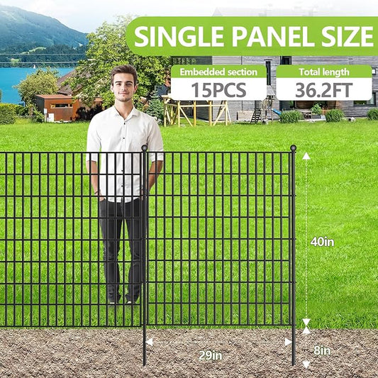 15 Panels No Dig Garden Fence, 40 in(H) X 36.3 ft(L) Metal Fence Panels, Thickened Rustproof Garden Fencing, Animal Barrier Fence for for Dogs, Rabbits, Landscape, Patio