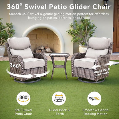 Luxury High Back Outdoor Furniture with 6-Inch Thick Cushions, Patio Furniture Set with Ottomans, 5 PCS Wicker Conversation Set for Porch, Balcony, Deck and Yard