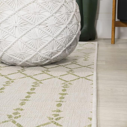JONATHAN Y Moroccan Geometric Indoor Outdoor Runner Rug 2X10 Cream/Green, Ourika Textured Weave for Backyard, Patio, Porch, Easy-Cleaning, High Traffic, Pet-Friendly, Non-Shedding (SMB108M-210)