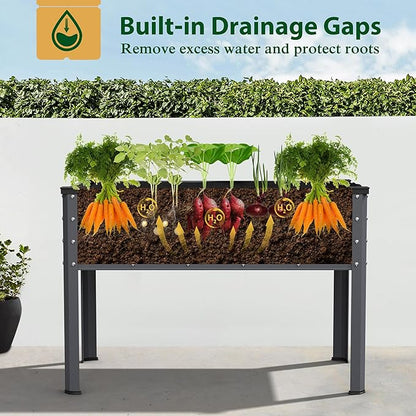MUPATER Galvanized Steel Raised Garden Bed with Legs, 48" L x 24" W x 32" H Large Metal Elevated Raised Planter Box with Detachable Black Liner for Backyard, Garden, Balcony, Gray