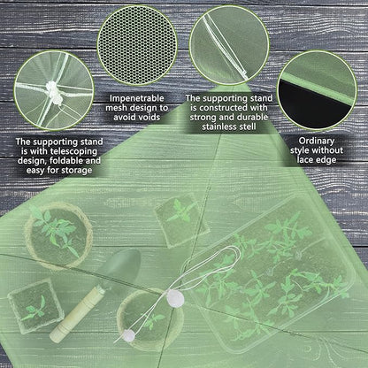 Sawysine 4 Pack Mesh Plant Cover Reusable Screen Cloche Dome Plant Protector Tent Collapsible Umbrella for Outdoor Garden Greenhouse Vegetable Flowers Strawberry from Animals(24 x 24 Inch,Green)