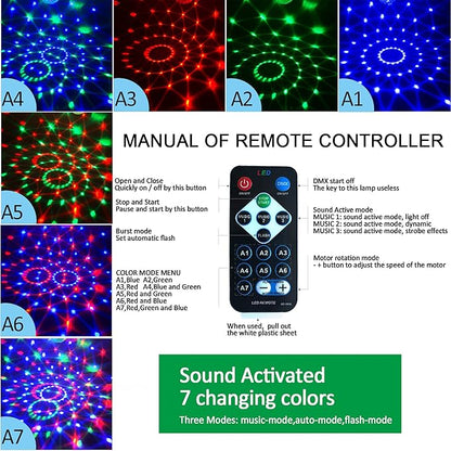 Party Lights,Disco Lights Sound Activated,Halloween Disco Ball Light,Stage Lights-Multi Colors Rotating Magic LED Strobe Lights for Xmas Parties,Room,Pool,Club,Home,Church,Karaoke,Wedding