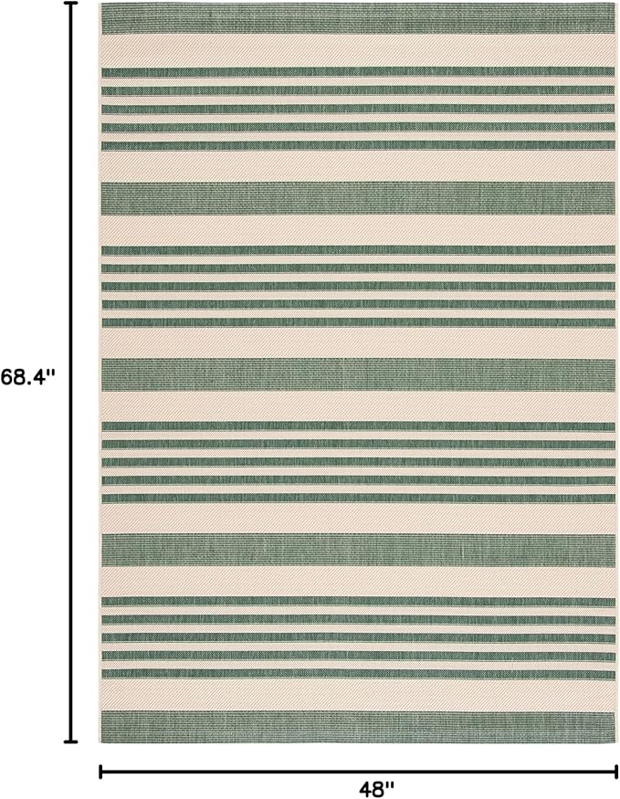 SAFAVIEH Courtyard Collection 4' x 5'7" Beige/Dark Green CY6062 Stripe Indoor/ Outside Waterproof Easy cleansingPatio Backyard Mudroom Area Mat