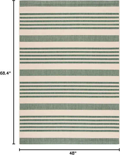 SAFAVIEH Courtyard Collection 4' x 5'7" Beige/Dark Green CY6062 Stripe Indoor/ Outside Waterproof Easy cleansingPatio Backyard Mudroom Area Mat
