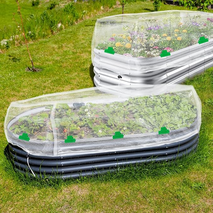 2 Pack Garden Netting for Raised Beds, 8x4 FT Mesh Plant Covers with Drawstring for Garden Protection, Raised Bed Bird Netting Pest Barrier Screen for Protecting Vegetables Fruits Flowers Crops