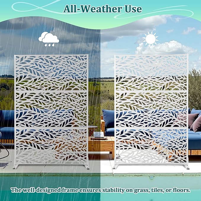Metal Privacy Screen Outdoor Privacy Screen, Freestanding Fence Panel for Outside, 72''H×47''W, Decorative Screen Panel for Backyard/Patio/Deck