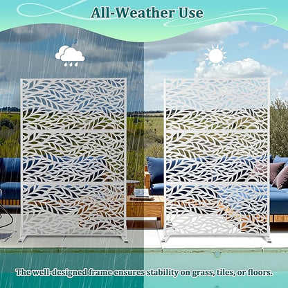 Metal Privacy Screen Outdoor Privacy Screen, Freestanding Fence Panel for Outside, 72''H×47''W, Decorative Screen Panel for Backyard/Patio/Deck