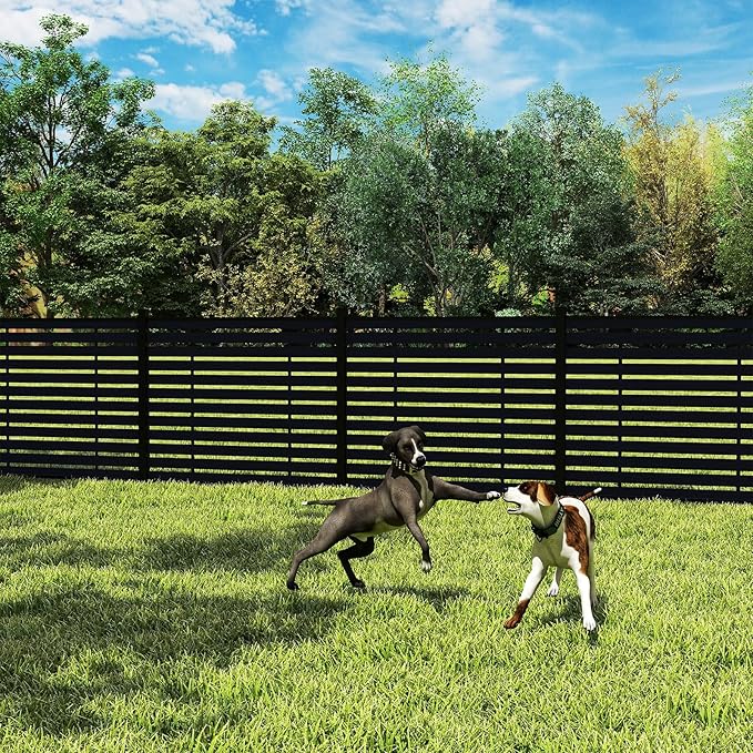 Outdoor Privacy Fence WPC, AC Unit Air Conditioner Screen 5 FT(H) x 6 FT(W) Trash Can with Aluminum Alloy Post, Decorative Fencing, Black with 1 Post
