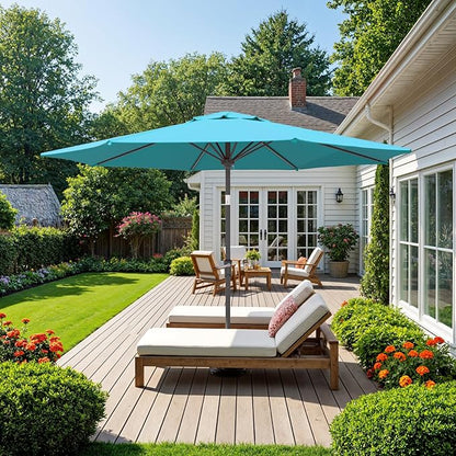 Outdoor Patio Umbrella, Table Umbrella with Push Button Tilt and Crank, 8 Ribs Market Umbrella