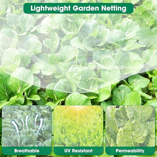 Unves 2 Pack 10 x 25 FT Garden Netting, Mosquito Bird Insect Netting for Garden Protection Vegetable Fruits, Raised Bed Ultra Mesh Plant Covers Protect Plants from Birds Bugs