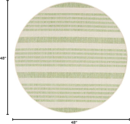 SAFAVIEH Courtyard Collection 4' Round Beige/Sweet Pea CY6062 Stripe Indoor/ Outdoor-Waterproof Easy-Cleaning Patio Backyard Mudroom Area-Rug