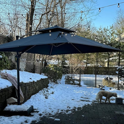PURPLE LEAF 11FT Cantilever Outdoor Umbrellas Large Patio Umbrella Hanging Double Top Square Offset Umbrella with 360°Rotation Tilting Umbrella Outdoor Patio, Grey