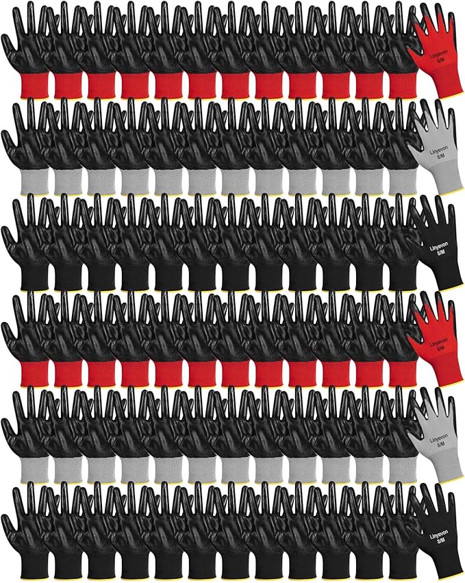Maxcheck 54 Pairs PU Coated Gloves Bulk, Reusable Rubber Safety Gloves for Men Women Work Warehouse, Mechanic, Woodworking