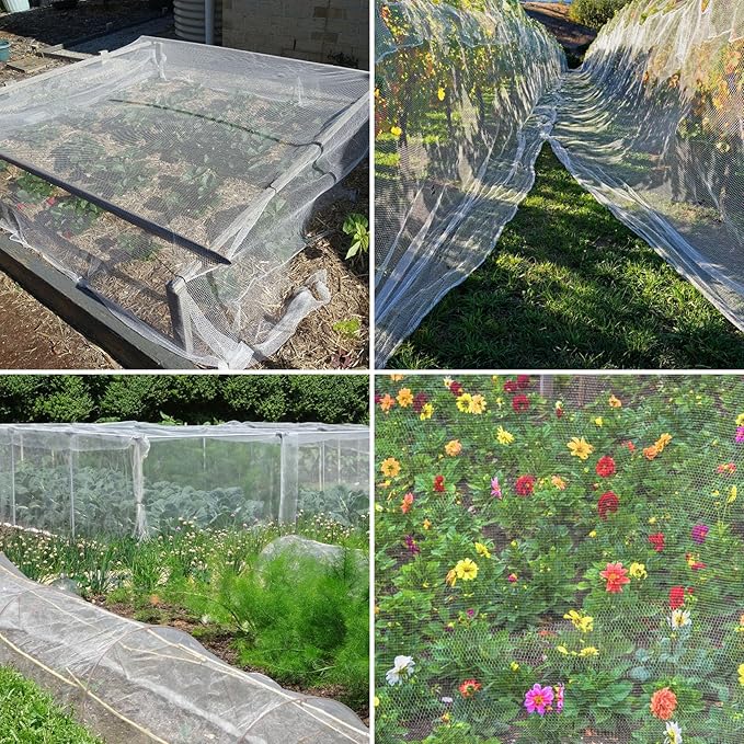 Unves 2 Pack 4 x 10 FT Garden Netting, Mosquito Bird Netting for Garden Protection Vegetable Fruits, Raised Bed Plant Covers Protect Plants from Birds Bugs